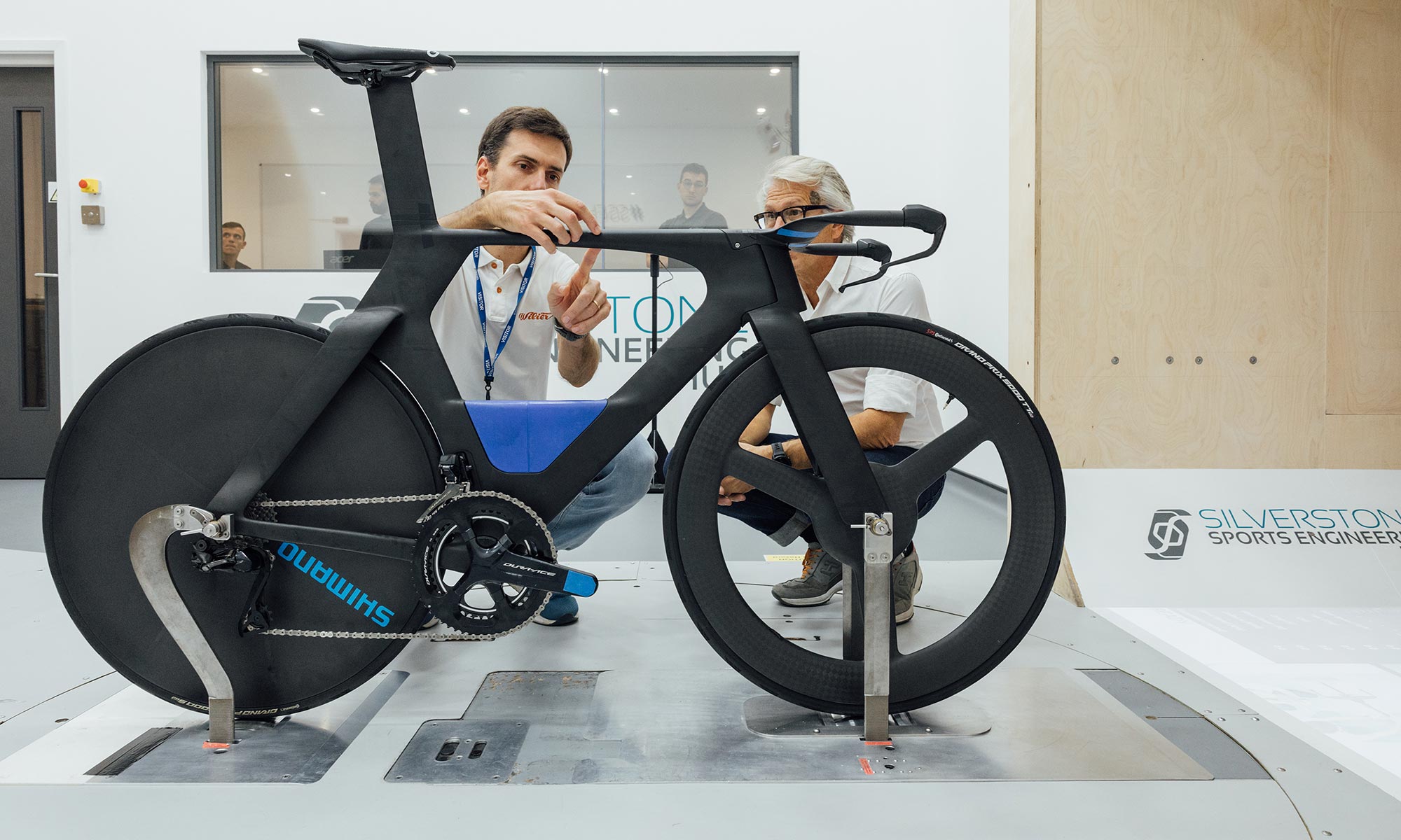 WiIier Supersonica SLR aero carbon time trial bike, wind tunnel testing setup